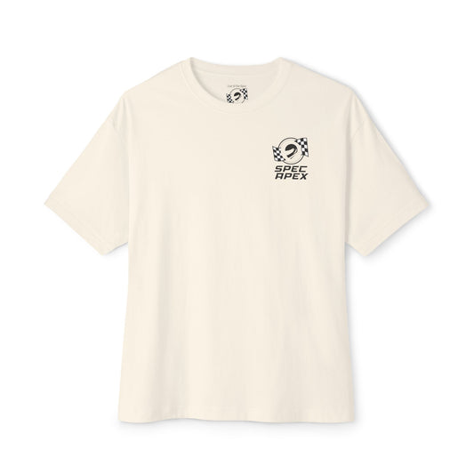 Beige t-shirt with a logo and text on a white background